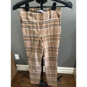 I Love Tyler Madison ILTM Plaid Ankle Pants Tan Brown Check Tapered Trousers S